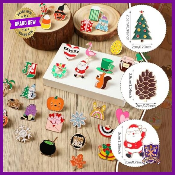 60 Pcs Holiday Enamel Pins Bulk Set Zinc Alloy Backpack Lapel Badge - Picture 3 of 8